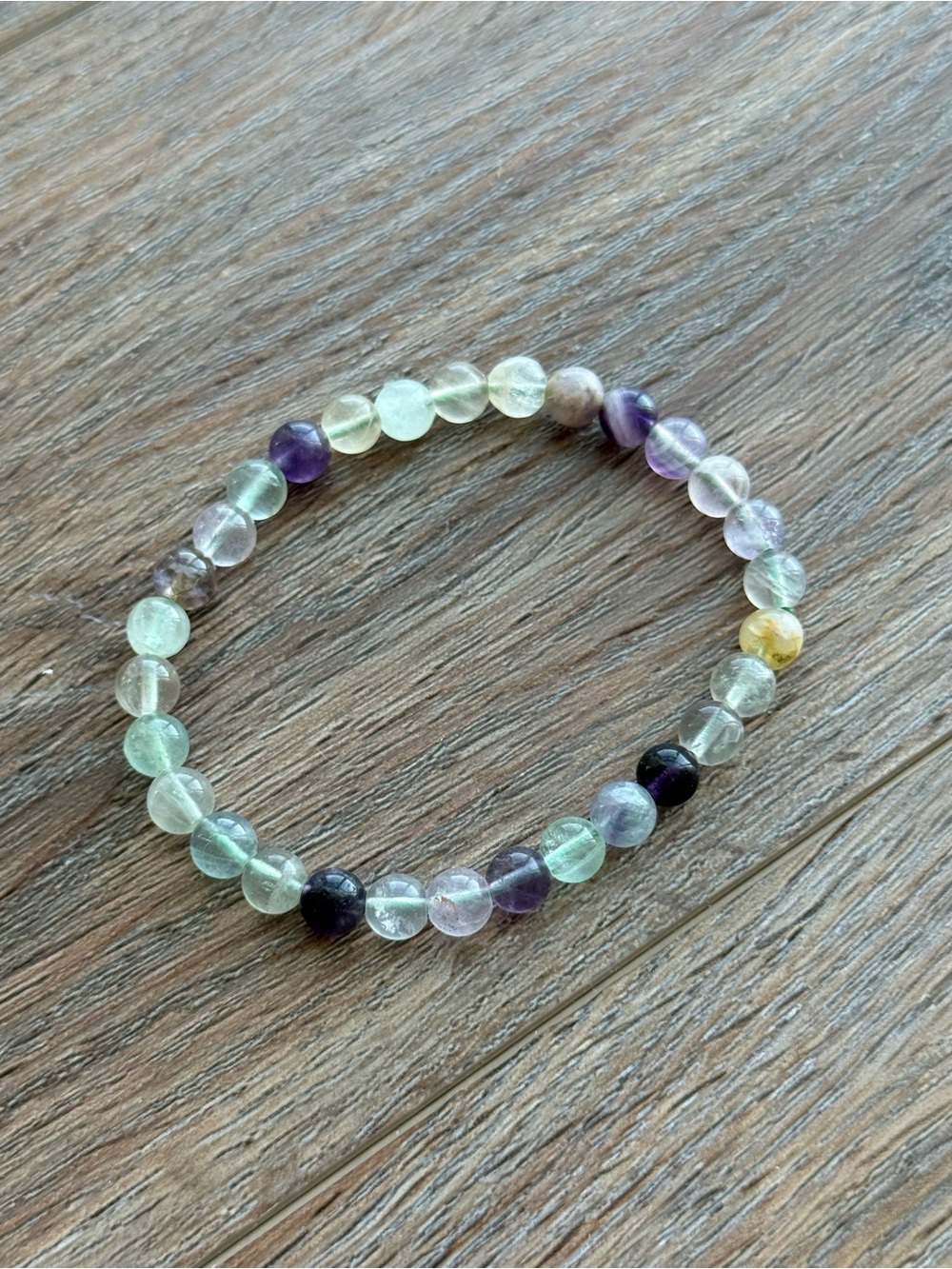 Multicolor Fluorite & Amethyst Bead Stretch Bracelet